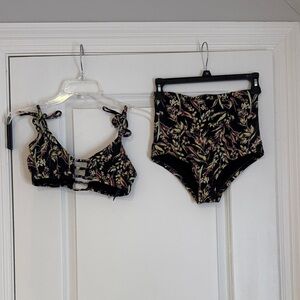 Urban Outfitters Black Floral Bikini Set